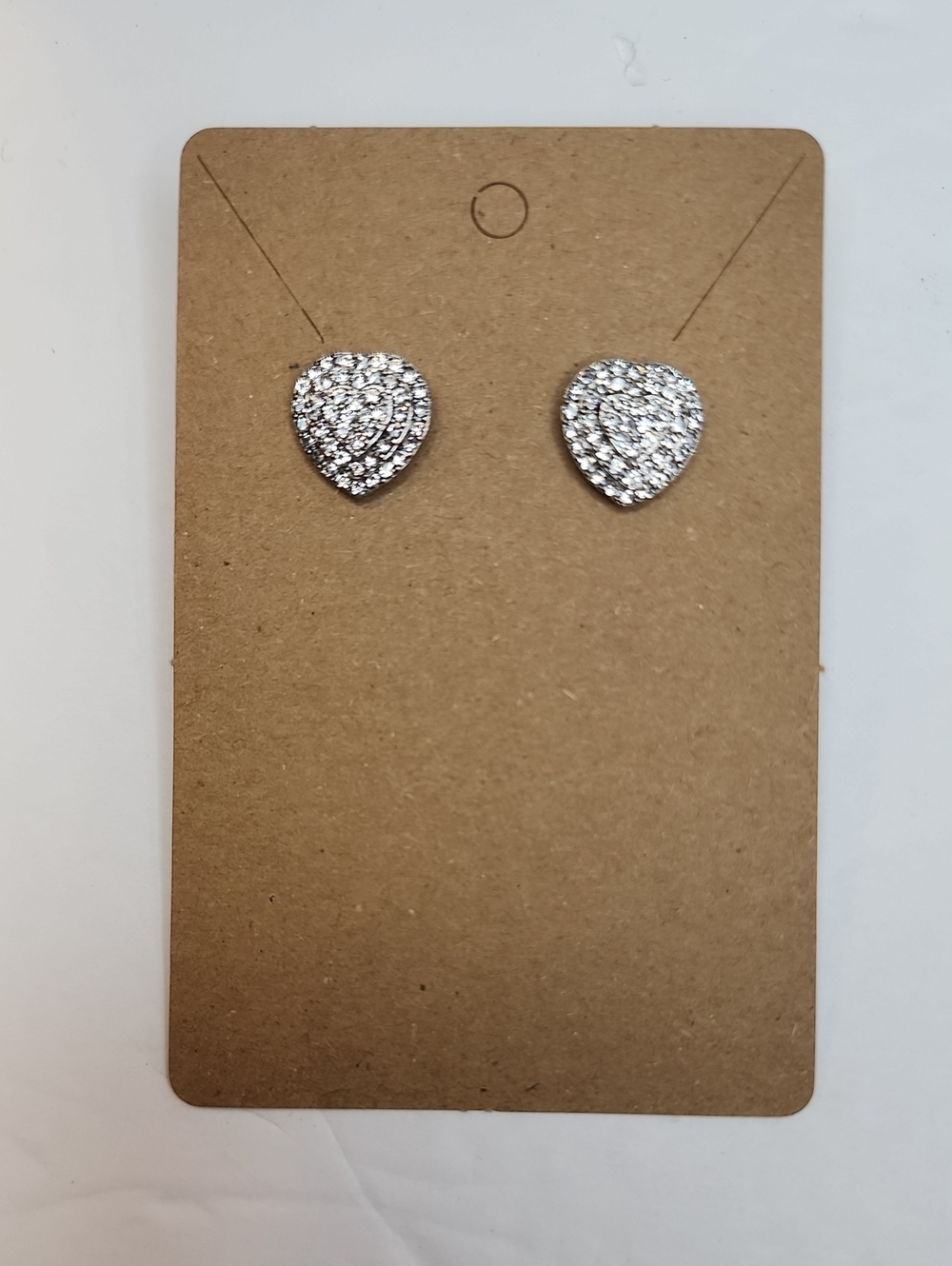 Silver Rhinestone Heart Stud Earrings Crystal Pavé Jewelry